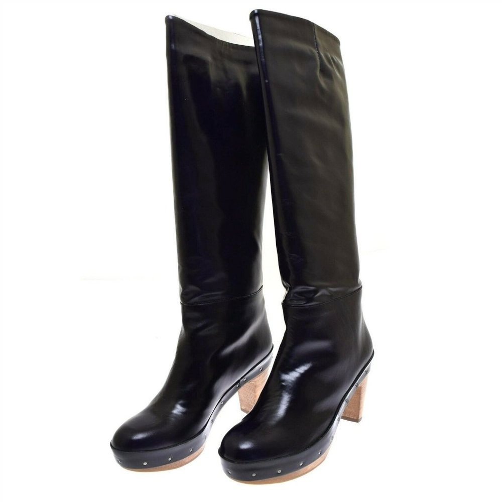 Marni Dark Purple Tall Leather Women's Boots Stivale High Heel 40 US 10 NEW